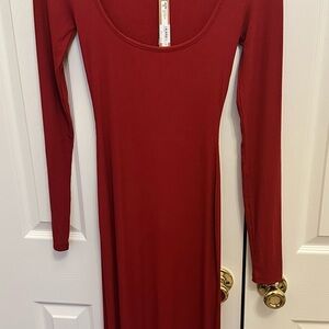 BNWT SKIMS Long Sleeve Soft Lounge Dress in Brick Red